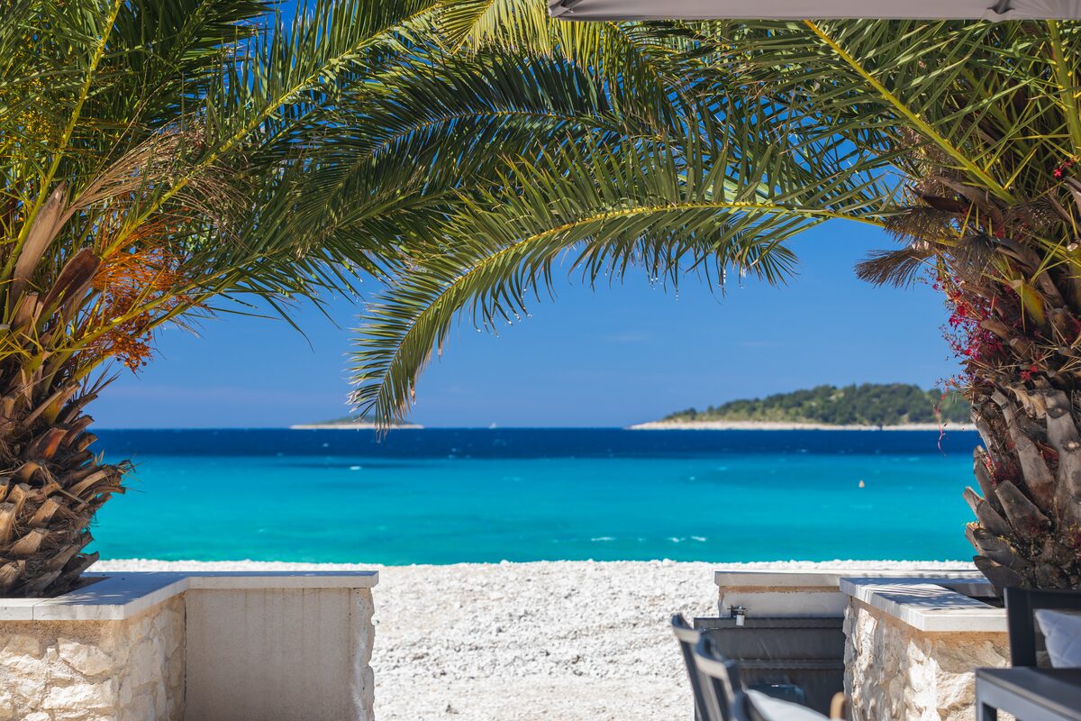 The Beachhouse Rogoznica with bay beyond