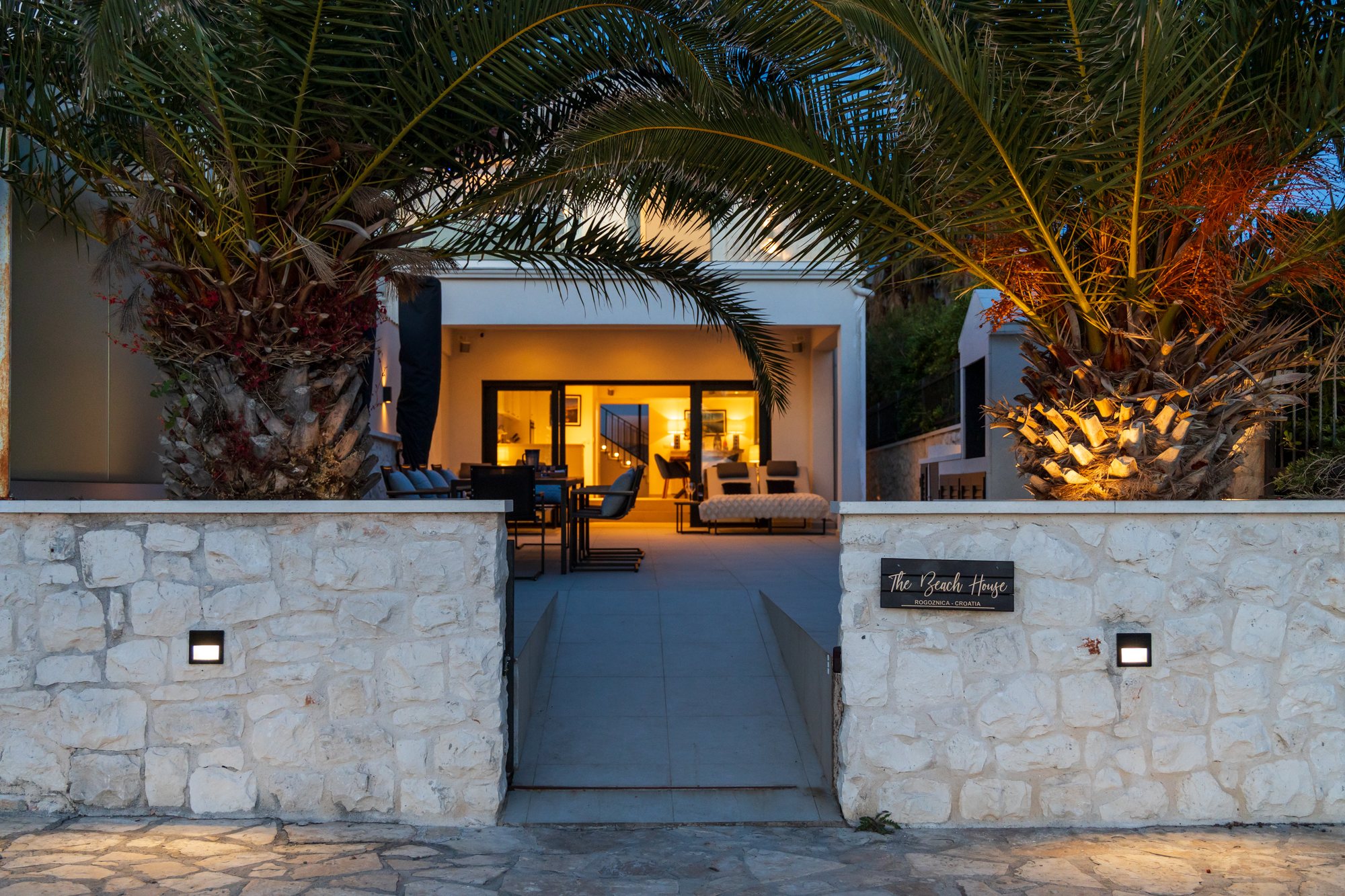 Exterior of The Beachhouse Rogoznica luxury beachfront villa Croatia, approach to the entrance