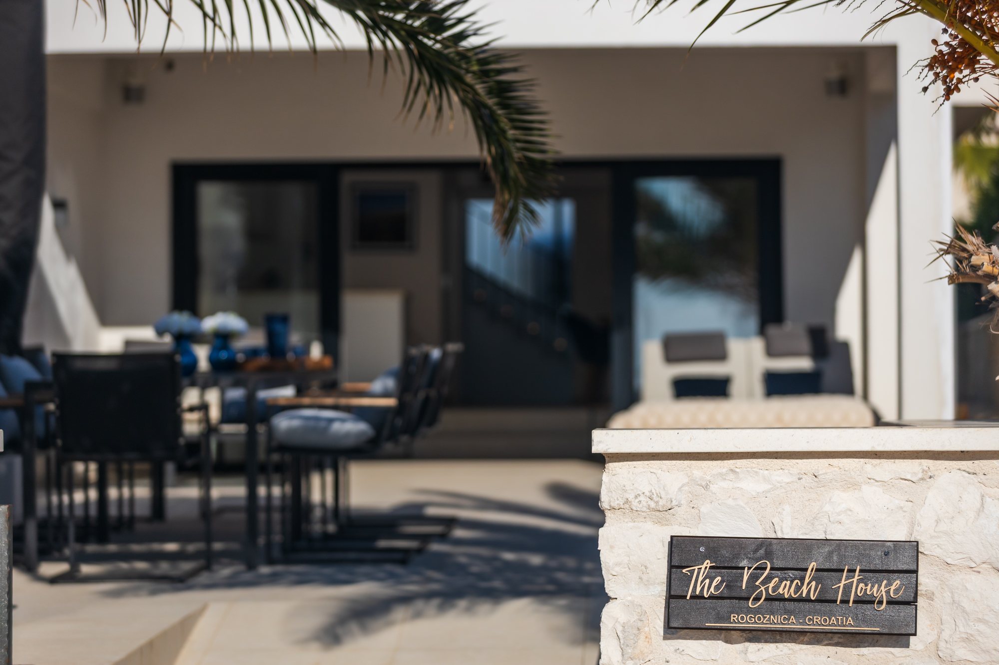 Exterior of The Beachhouse Rogoznica luxury beachfront villa Croatia, approach to the entrance