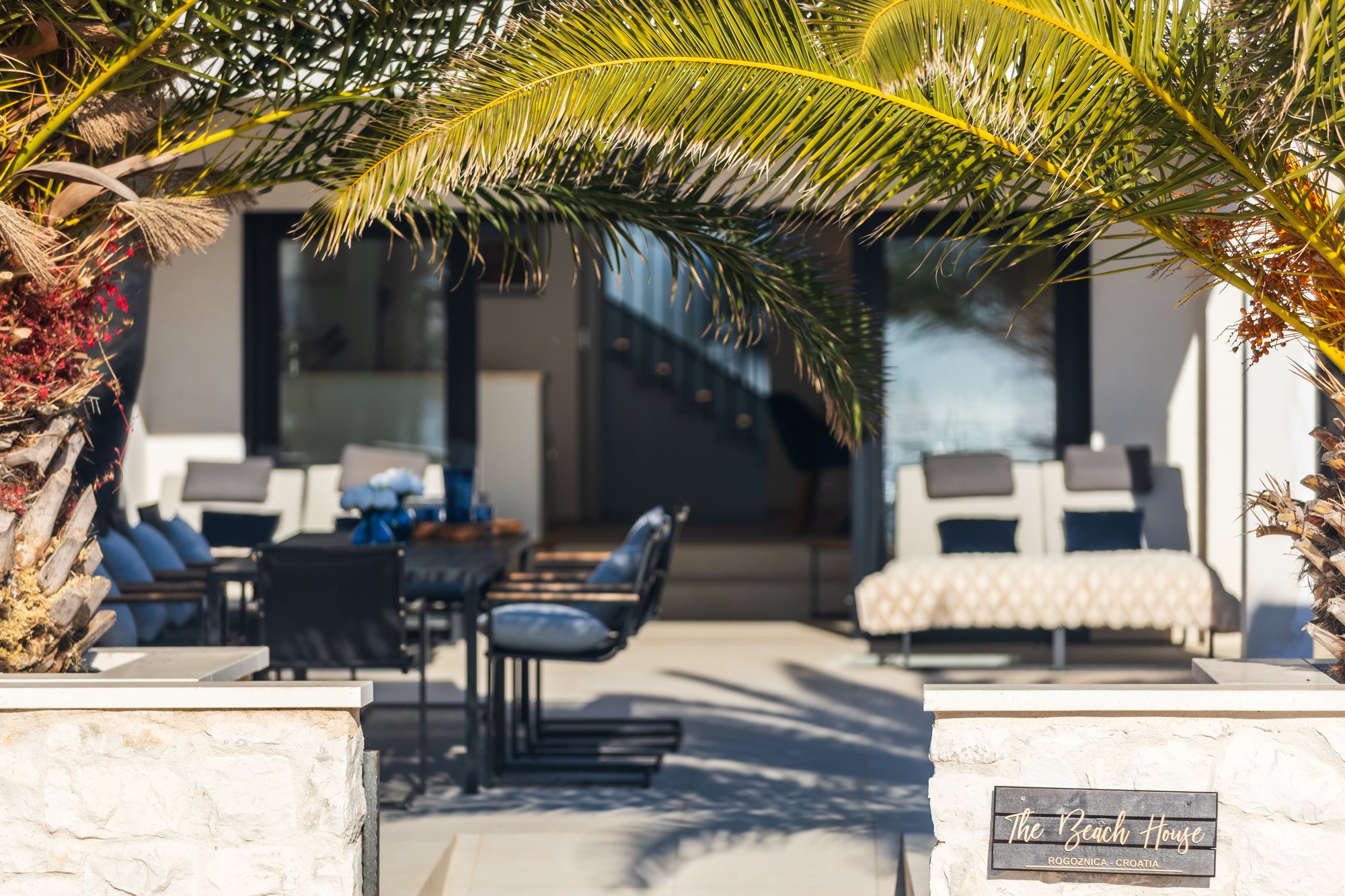 Exterior of The Beachhouse Rogoznica luxury beachfront villa Croatia, approach to the entrance