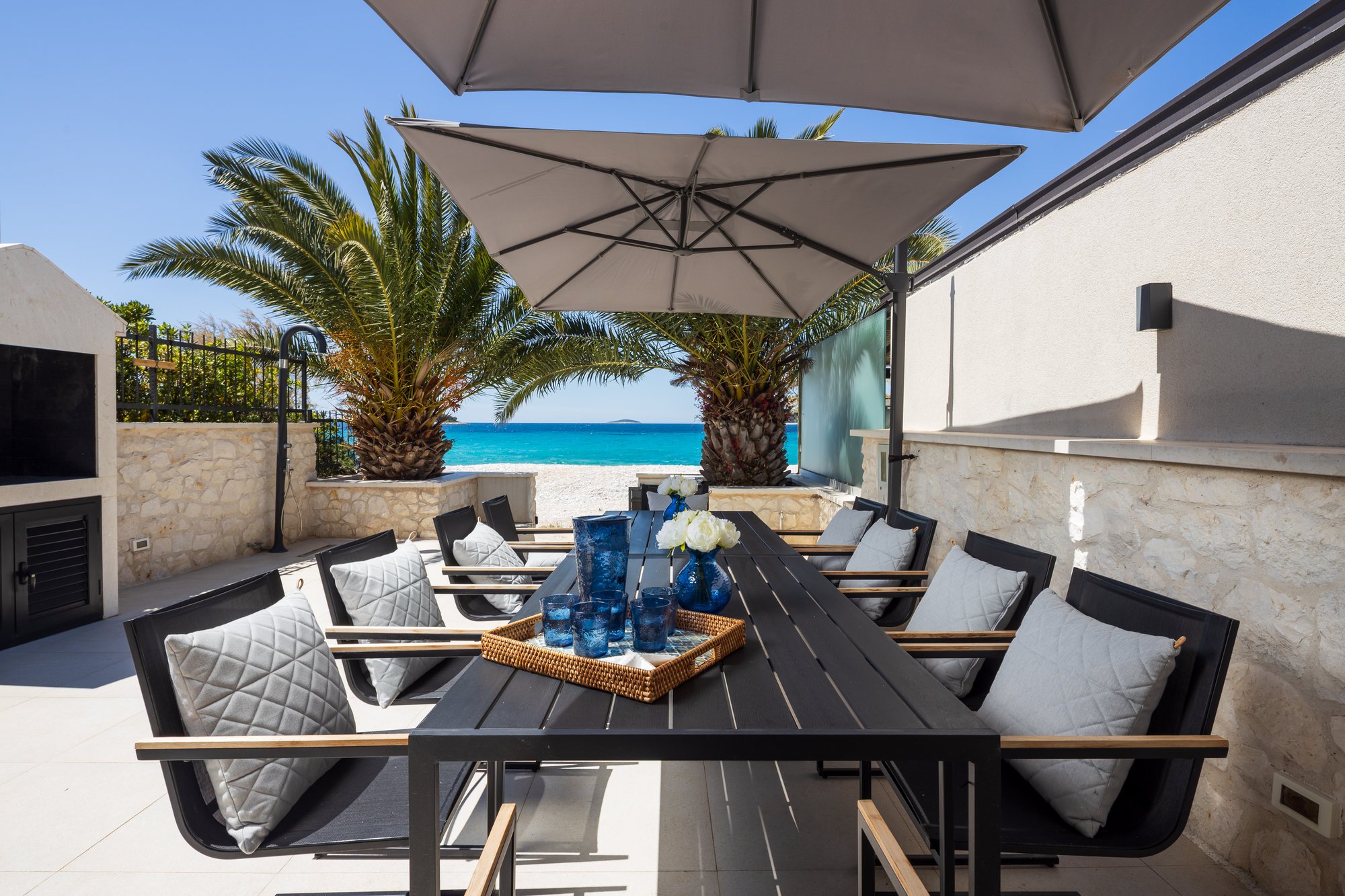 Terrace at The Beachhouse Rogoznica luxury beachfront villa Croatia overlooking the Adriatic
