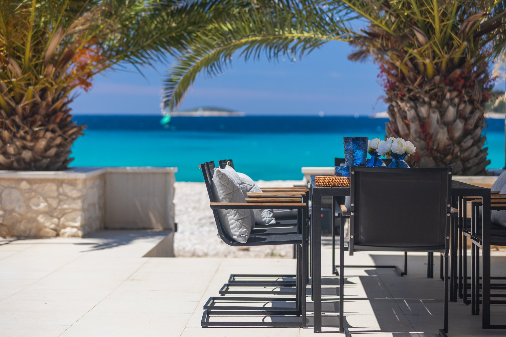 Terrace at The Beachhouse Rogoznica luxury beachfront villa Croatia overlooking the Adriatic