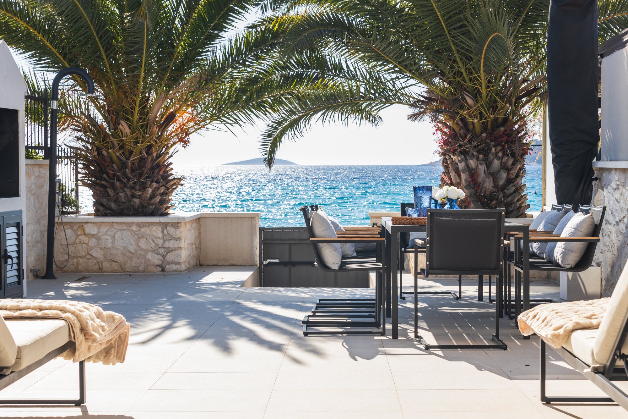 Terrace at The Beachhouse Rogoznica luxury beachfront villa Croatia overlooking the Adriatic