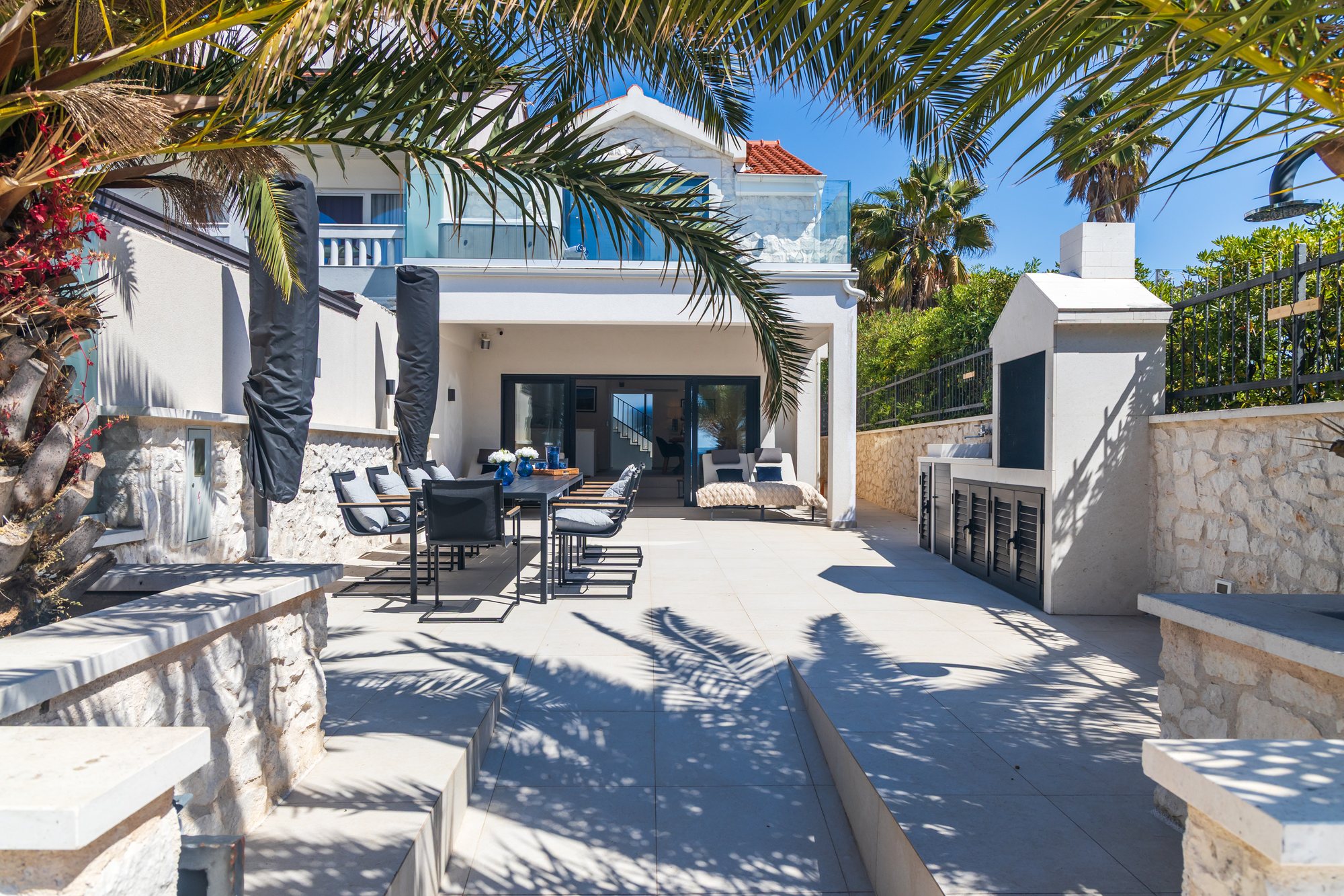 Terrace at The Beachhouse Rogoznica luxury beachfront villa Croatia overlooking the Adriatic