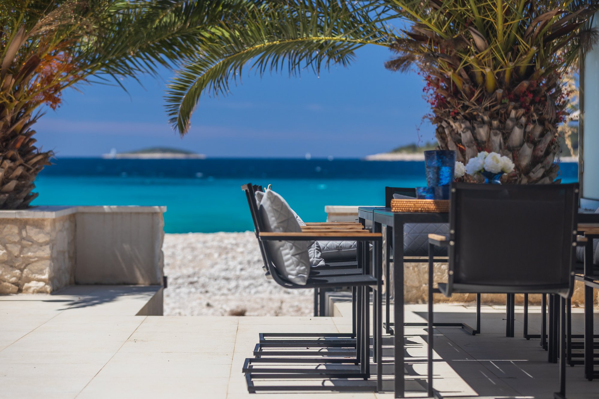 Terrace at The Beachhouse Rogoznica luxury beachfront villa Croatia overlooking the Adriatic