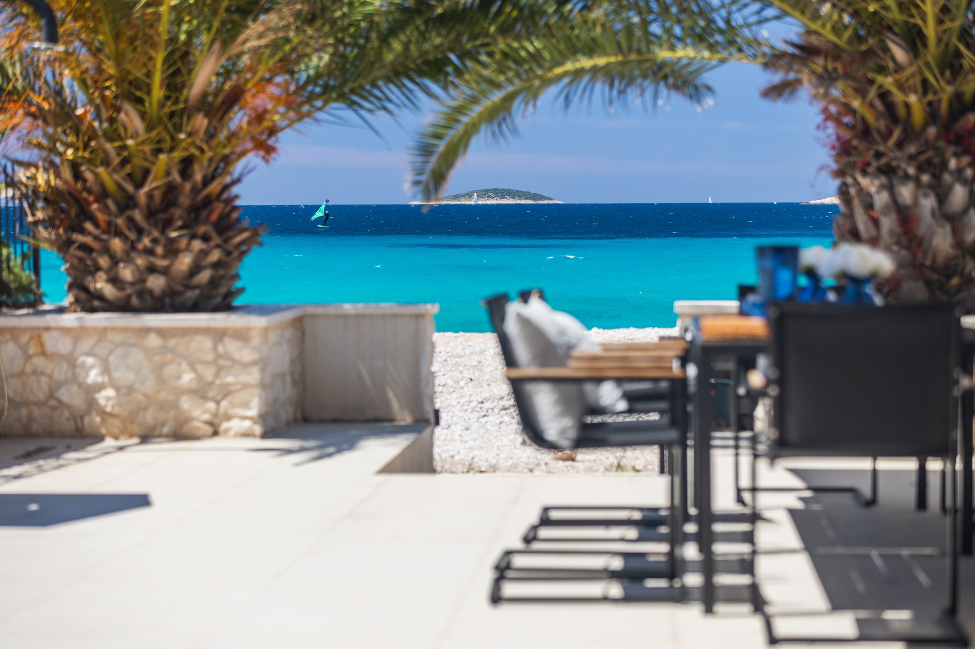 Terrace at The Beachhouse Rogoznica luxury beachfront villa Croatia overlooking the Adriatic