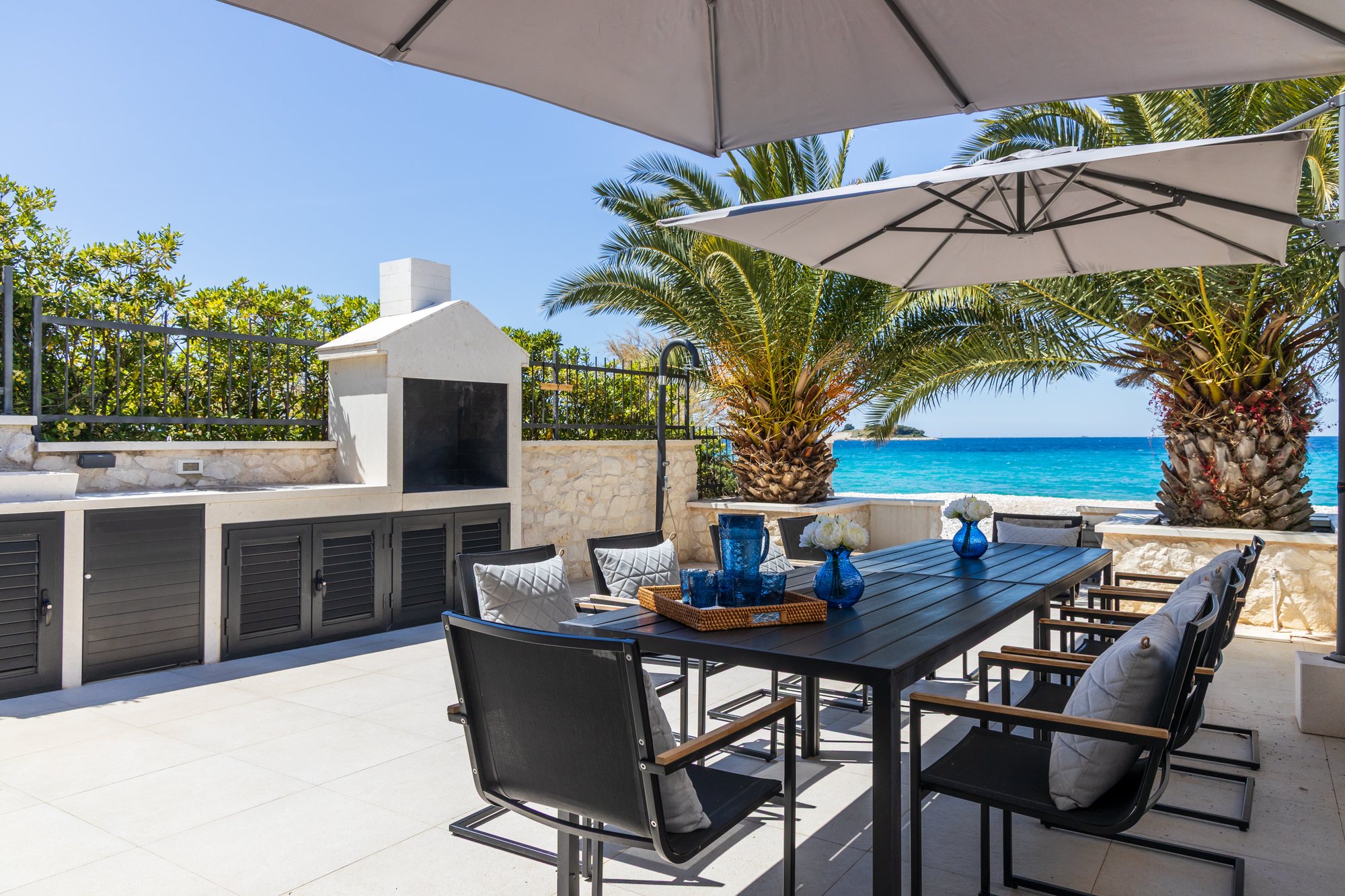 Terrace at The Beachhouse Rogoznica luxury beachfront villa Croatia overlooking the Adriatic
