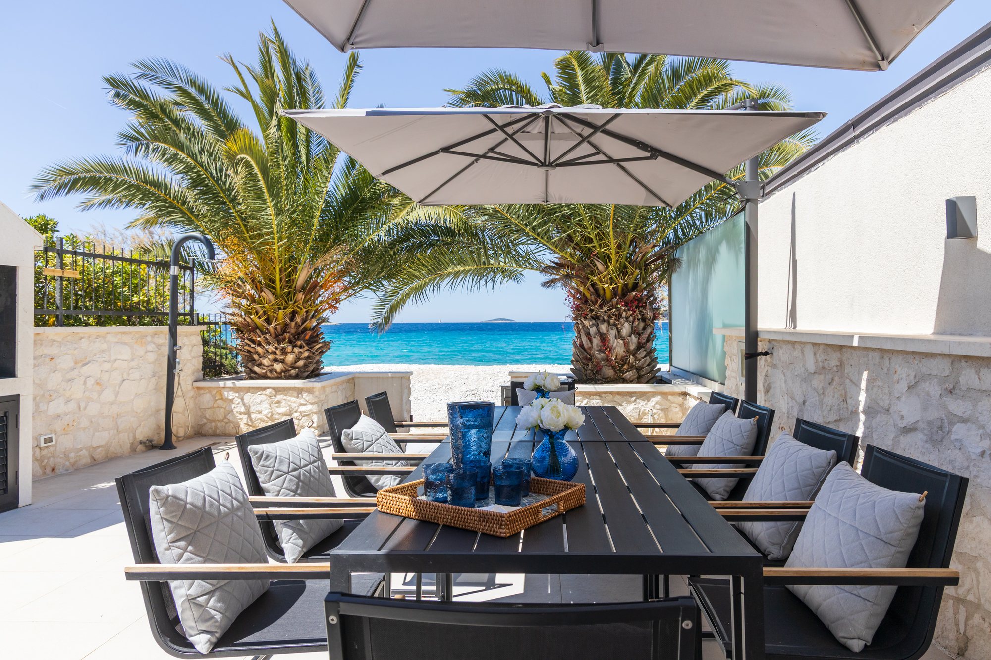 Terrace at The Beachhouse Rogoznica luxury beachfront villa Croatia overlooking the Adriatic
