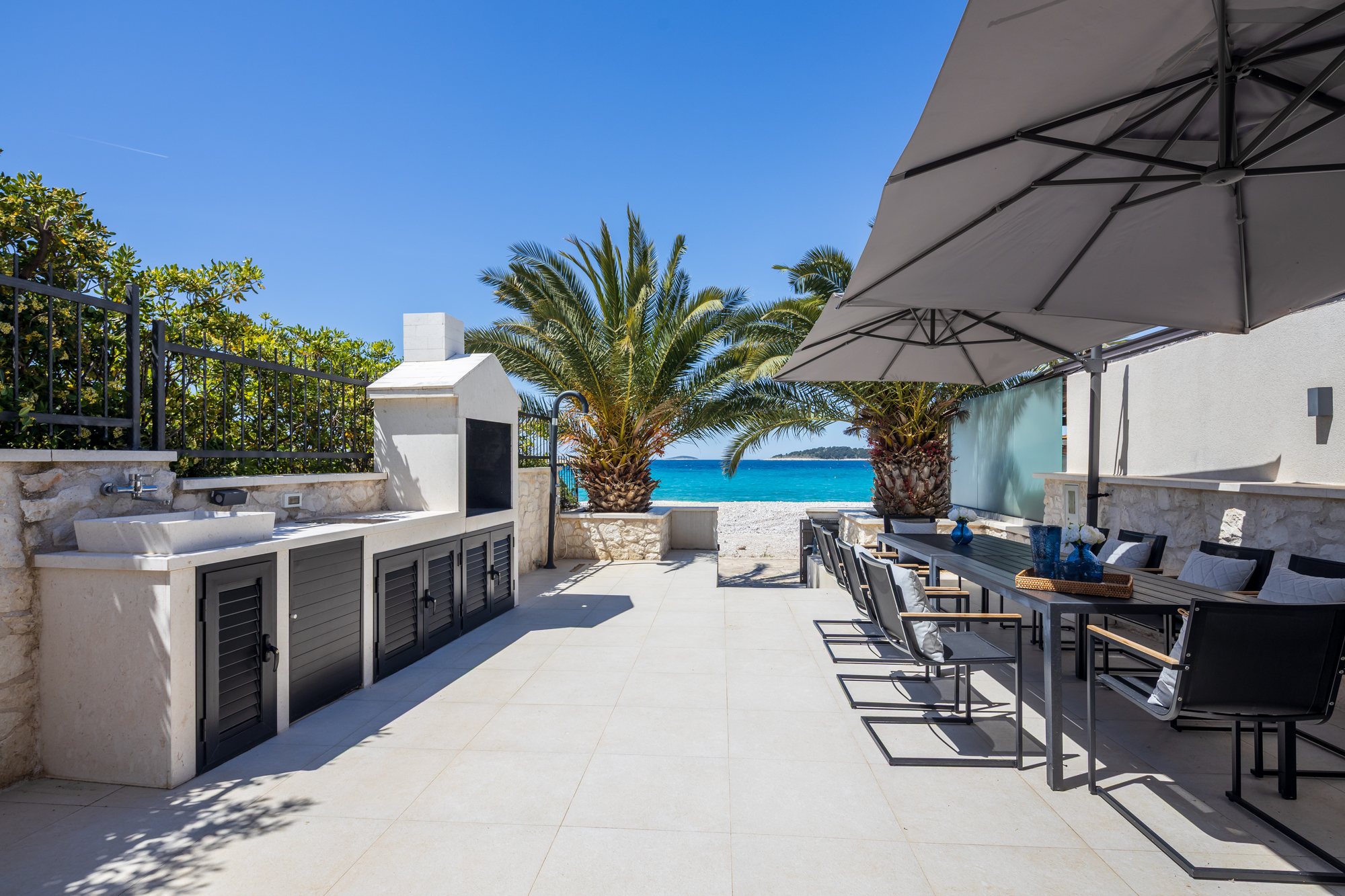 Terrace at The Beachhouse Rogoznica luxury beachfront villa Croatia overlooking the Adriatic