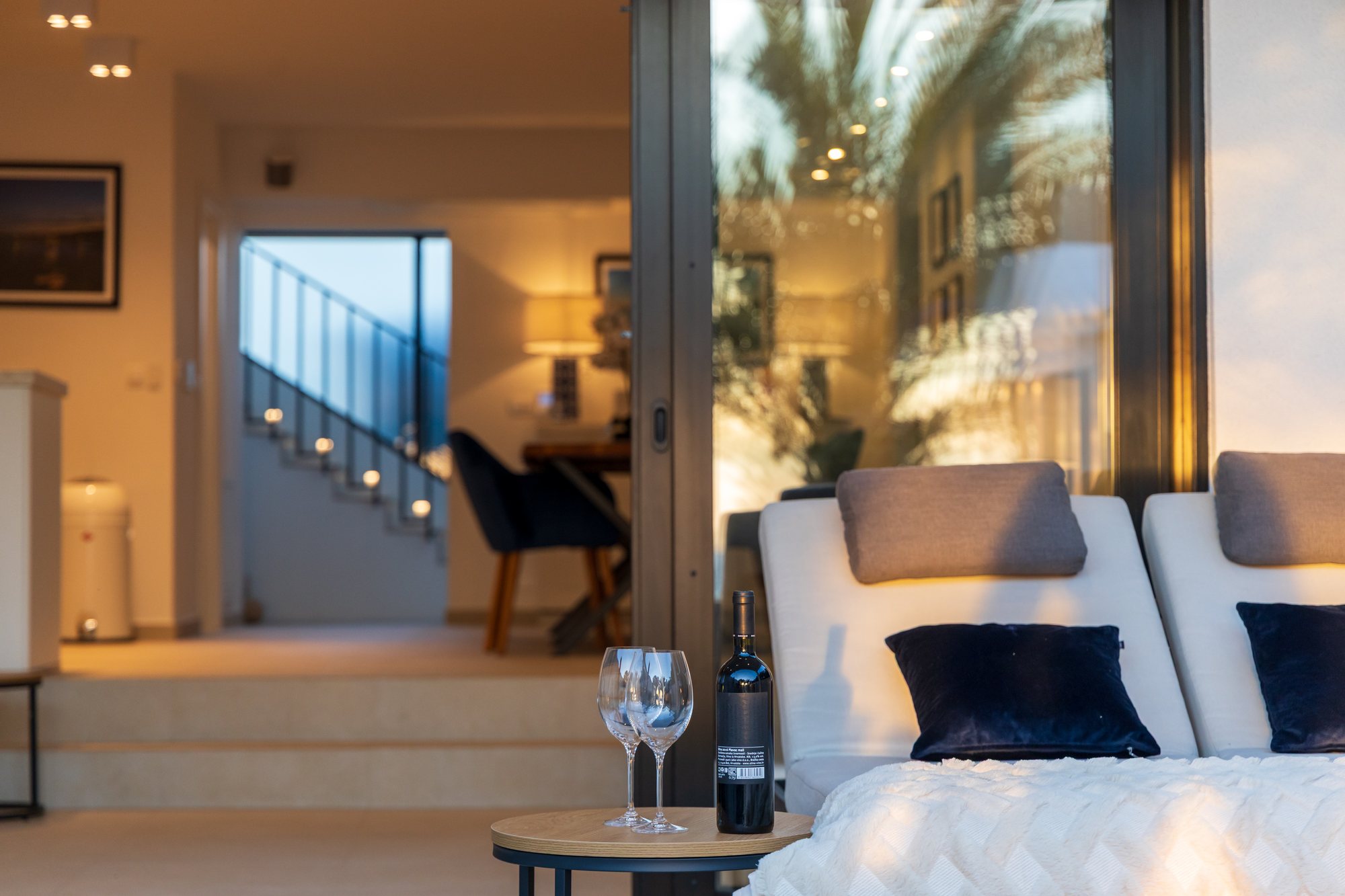 Living room, kitchen and dining at The Beachhouse Rogoznica luxury beachfront villa Croatia
