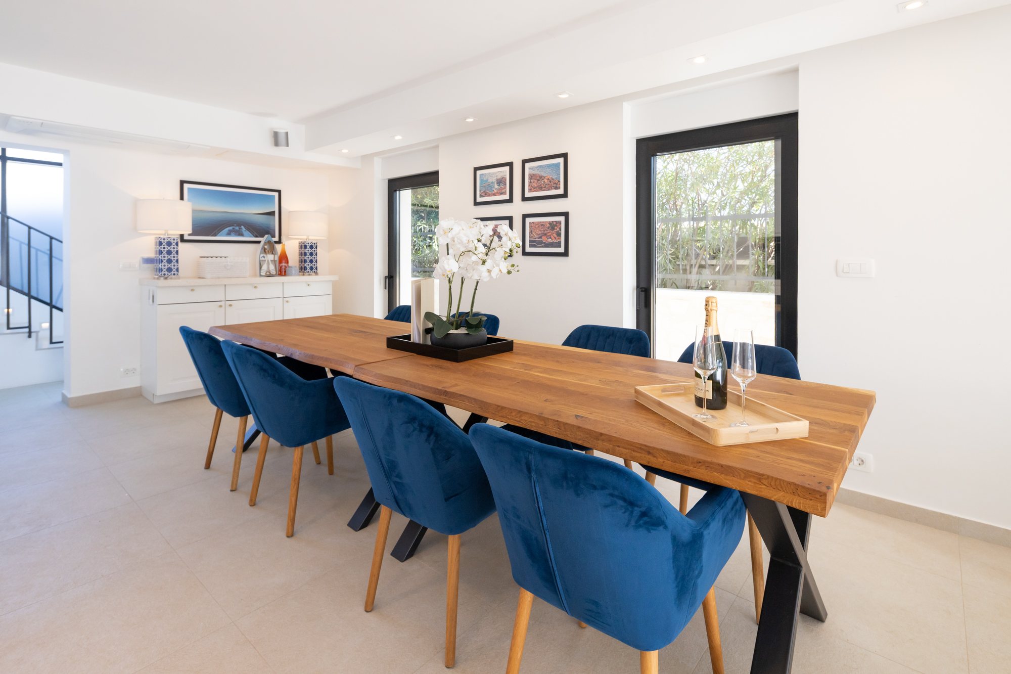 Living room, kitchen and dining at The Beachhouse Rogoznica luxury beachfront villa Croatia