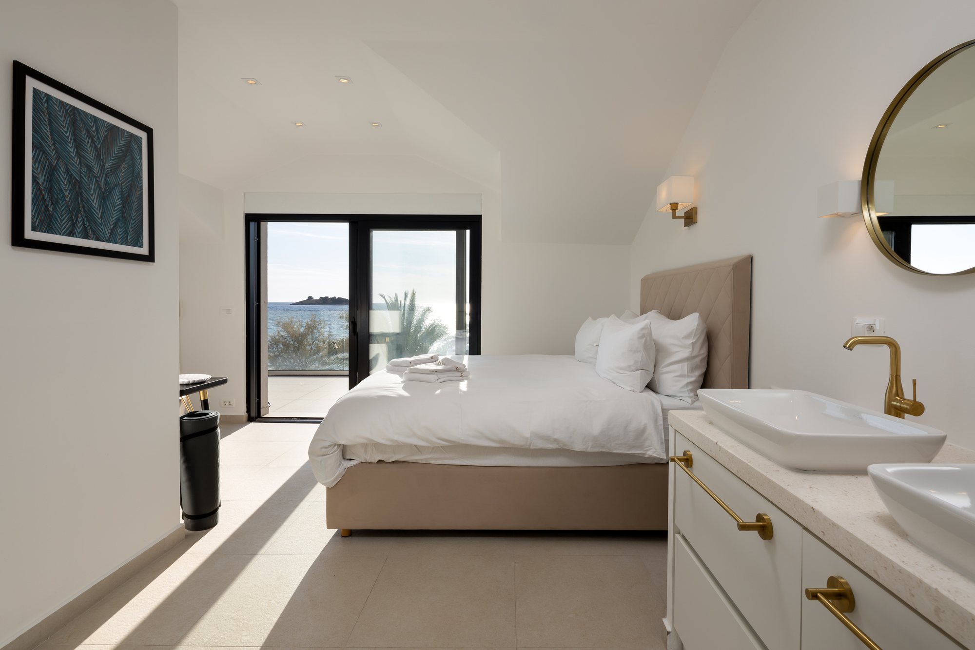 Bedroom at The Beachhouse Rogoznica luxury beachfront villa Croatia with sea view