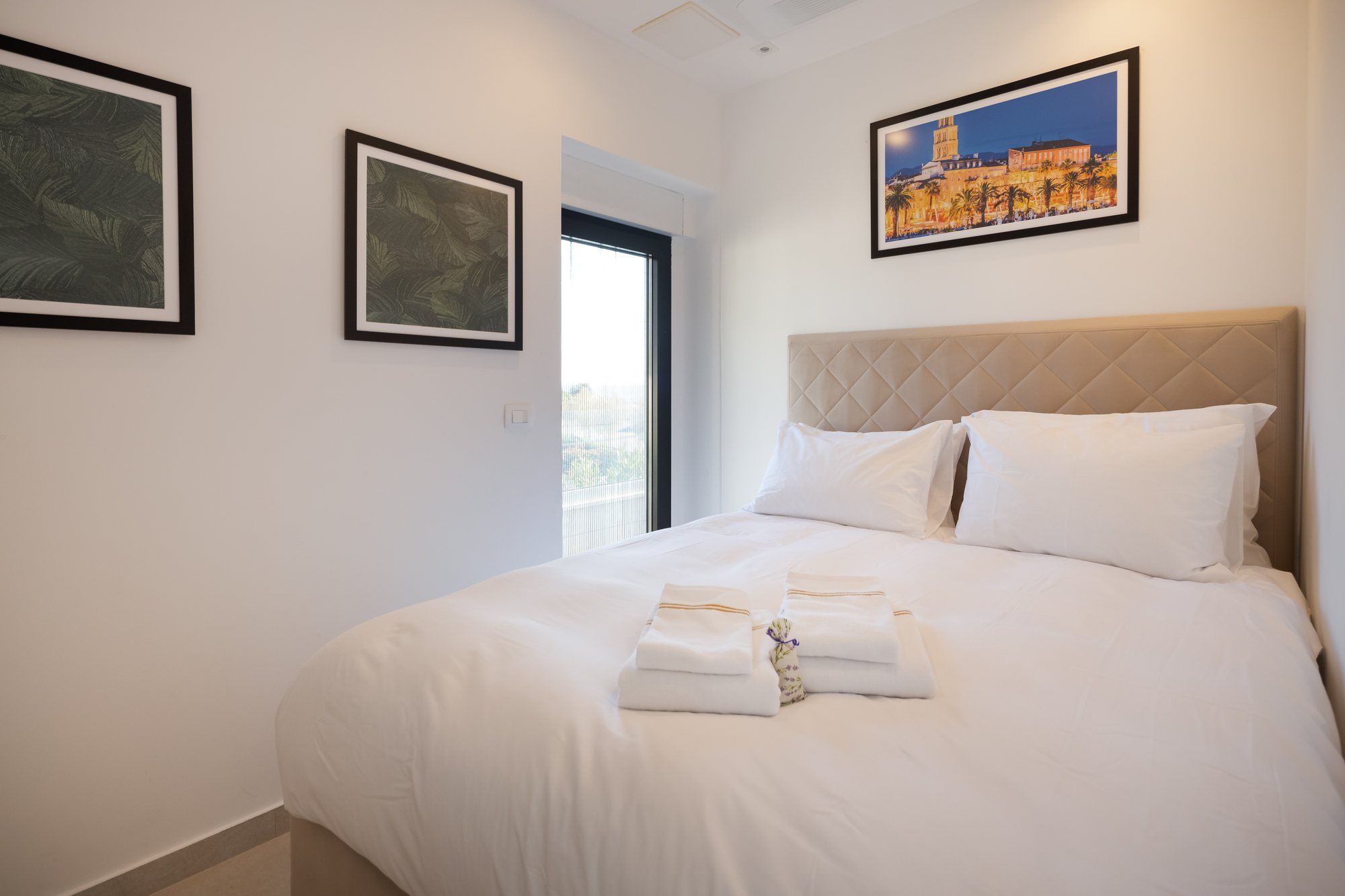 Bedroom at The Beachhouse Rogoznica luxury beachfront villa Croatia with sea view