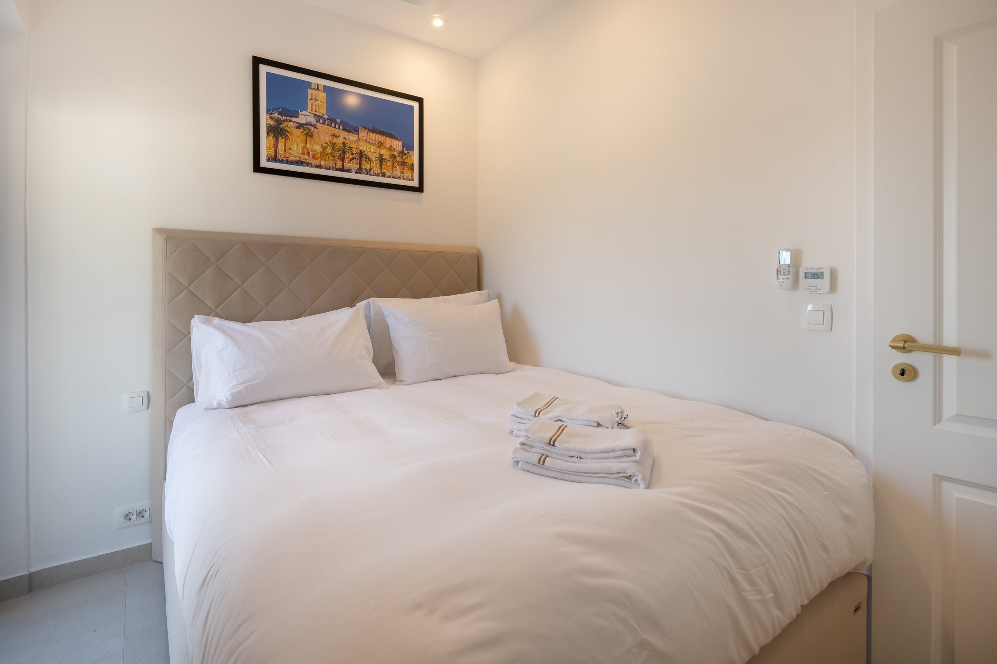 Bedroom at The Beachhouse Rogoznica luxury beachfront villa Croatia with sea view